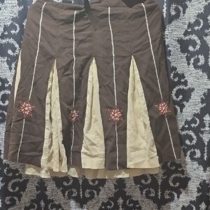 Brown and Cream Embroidered Skirt